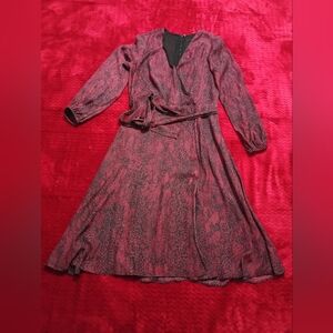 Ann Taylor Red and Black Long Sleeve Dress